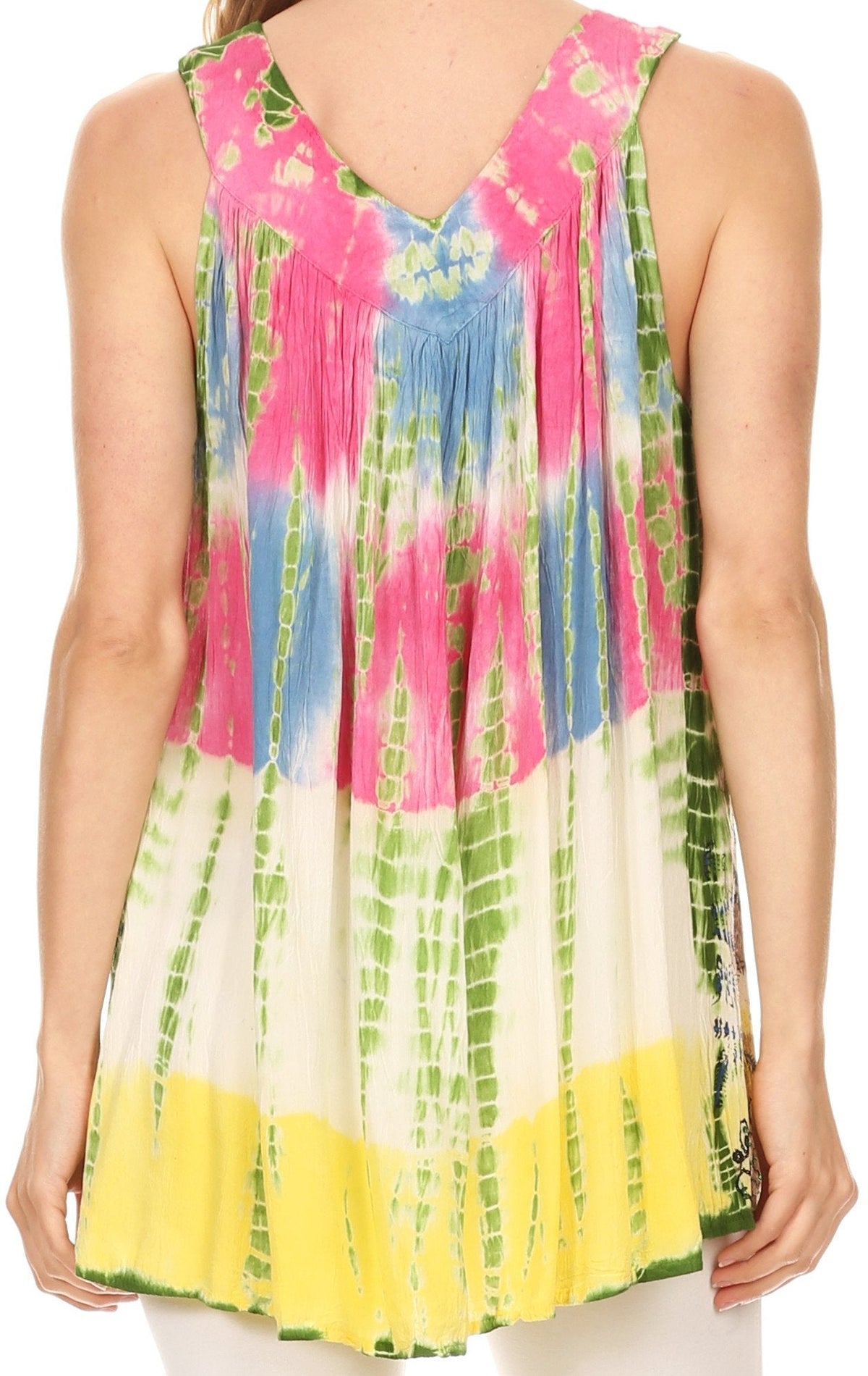 Camiseta sin mangas Batik Tie Dye Sakkas Melanie con lentejuelas y bordados