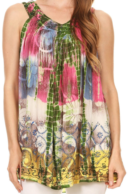 Camiseta sin mangas Batik Tie Dye Sakkas Melanie con lentejuelas y bordados