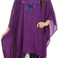 Sakkas  Ballary Embroidered Square Poncho Top Open Sleeves Cover Up With Fringe