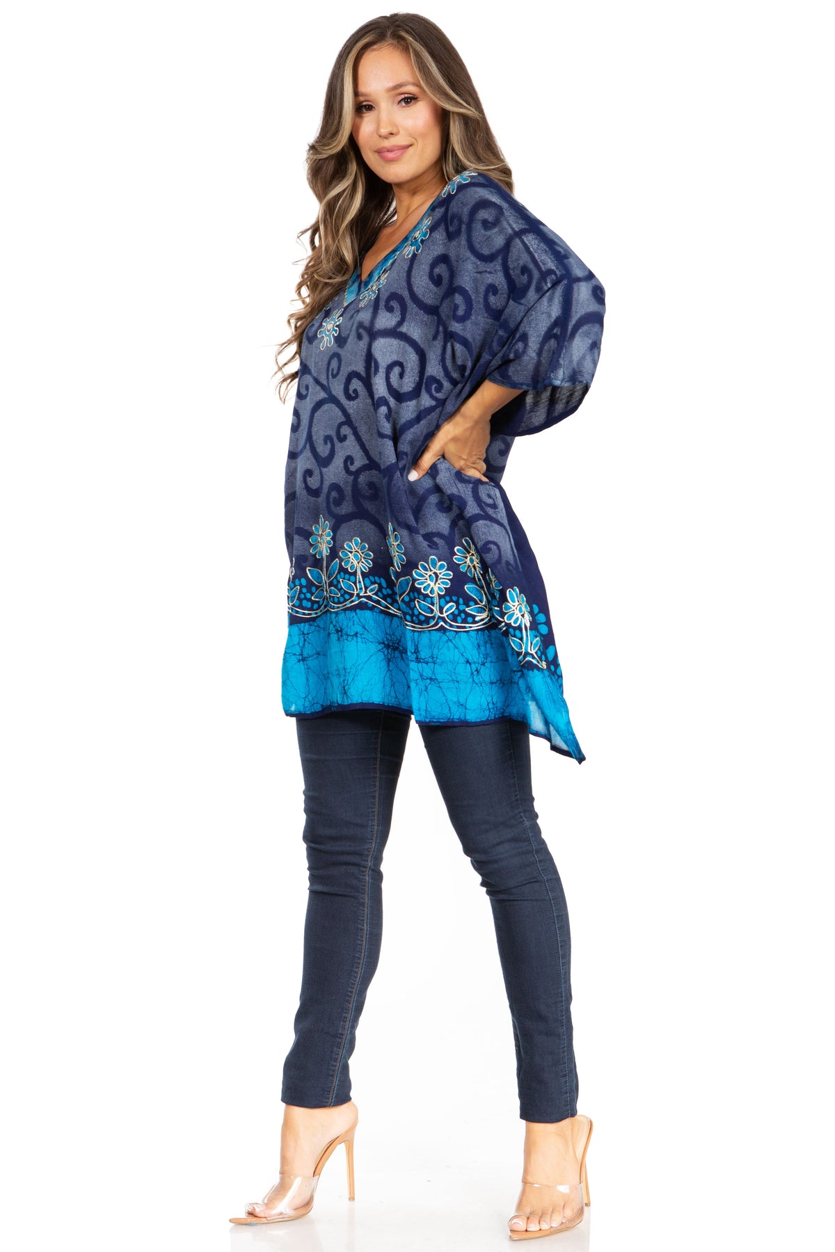 Sakkas Adalwin Desert Sun Lightweight Circle Ponch Tunic Top Blouse W / Embroidery