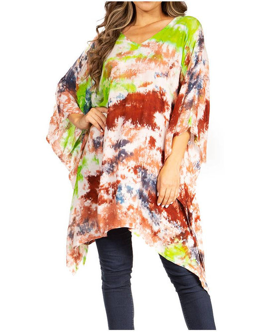 Sakkas Adalwin, Túnica tipo Poncho con estampado Tie-Dye de Círculo Sol del Desierto y Bordado