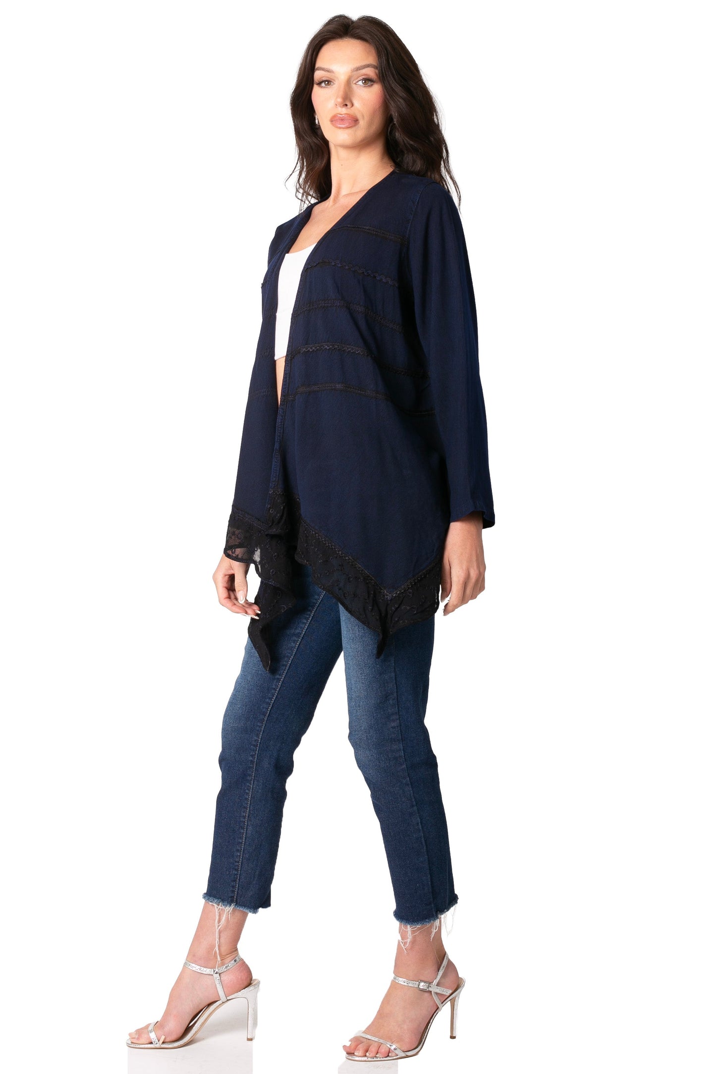 Sakkas Isenia Cardigan Open Front Kimono Long Sleeve Embroidered Top Blouse Lace
