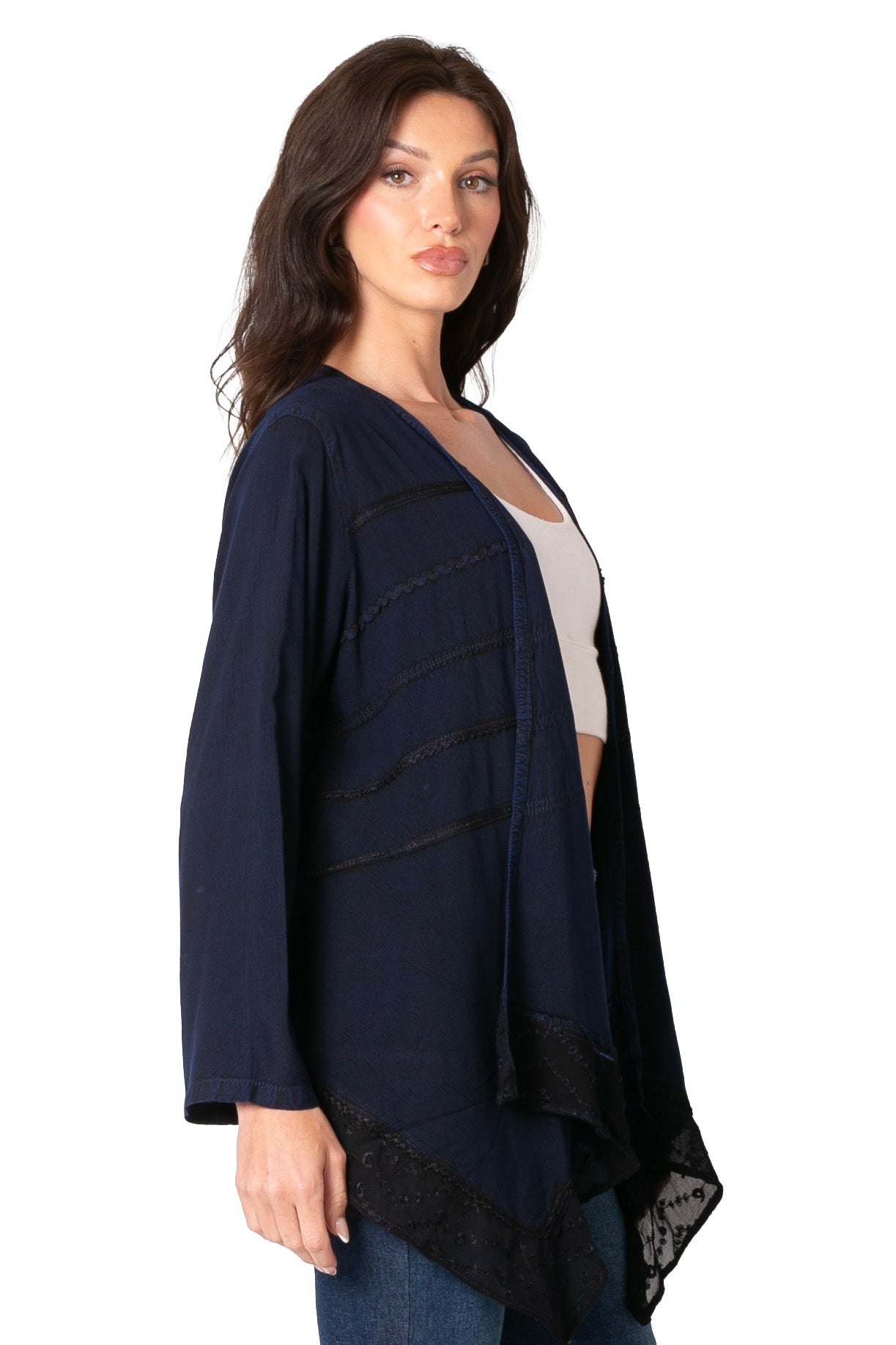 Sakkas Isenia Cardigan Open Front Kimono Long Sleeve Embroidered Top Blouse Lace