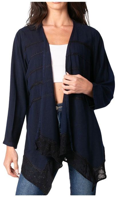 Sakkas Isenia Cardigan Open Front Kimono Long Sleeve Embroidered Top Blouse Lace