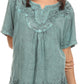 Sakkas Isabeli Leaf Embroidered Blouse Top Shirt With Cap Sleeves And Wide Neck