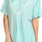 Sakkas Isabeli Leaf Embroidered Blouse Top Shirt With Cap Sleeves And Wide Neck