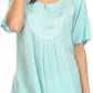 Sakkas Isabeli Leaf Embroidered Blouse Top Shirt With Cap Sleeves And Wide Neck