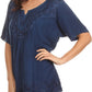 Sakkas Isabeli Leaf Embroidered Blouse Top Shirt With Cap Sleeves And Wide Neck