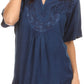 Sakkas Isabeli Leaf Embroidered Blouse Top Shirt With Cap Sleeves And Wide Neck