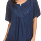 Sakkas Isabeli Leaf Embroidered Blouse Top Shirt With Cap Sleeves And Wide Neck