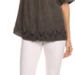 Sakkas Isabeli Leaf Embroidered Blouse Top Shirt With Cap Sleeves And Wide Neck