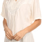 Sakkas Isabeli Leaf Embroidered Blouse Top Shirt With Cap Sleeves And Wide Neck