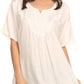 Sakkas Isabeli Leaf Embroidered Blouse Top Shirt With Cap Sleeves And Wide Neck