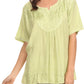 Sakkas Isabeli Leaf Embroidered Blouse Top Shirt With Cap Sleeves And Wide Neck