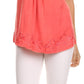 Sakkas Isabeli Leaf Embroidered Blouse Top Shirt With Cap Sleeves And Wide Neck