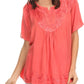 Sakkas Isabeli Leaf Embroidered Blouse Top Shirt With Cap Sleeves And Wide Neck