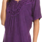 Sakkas Isabeli Leaf Embroidered Blouse Top Shirt With Cap Sleeves And Wide Neck