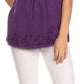 Sakkas Isabeli Leaf Embroidered Blouse Top Shirt With Cap Sleeves And Wide Neck
