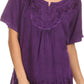 Sakkas Isabeli Leaf Embroidered Blouse Top Shirt With Cap Sleeves And Wide Neck