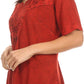 Sakkas Isabeli Leaf Embroidered Blouse Top Shirt With Cap Sleeves And Wide Neck