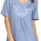 Sakkas Isabeli Leaf Embroidered Blouse Top Shirt With Cap Sleeves And Wide Neck