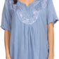 Sakkas Isabeli Leaf Embroidered Blouse Top Shirt With Cap Sleeves And Wide Neck