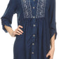 Sakkas Lizbeth V-neck Button Front Adjustable Long Sleeve Embroidered Blouse Top