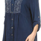 Sakkas Lizbeth V-neck Button Front Adjustable Long Sleeve Embroidered Blouse Top