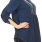 Sakkas Lizbeth V-neck Button Front Adjustable Long Sleeve Embroidered Blouse Top