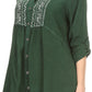 Sakkas Lizbeth V-neck Button Front Adjustable Long Sleeve Embroidered Blouse Top
