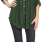 Sakkas Lizbeth V-neck Button Front Adjustable Long Sleeve Embroidered Blouse Top