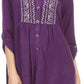 Sakkas Lizbeth V-neck Button Front Adjustable Long Sleeve Embroidered Blouse Top