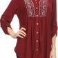 Sakkas Lizbeth V-neck Button Front Adjustable Long Sleeve Embroidered Blouse Top