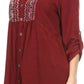 Sakkas Lizbeth V-neck Button Front Adjustable Long Sleeve Embroidered Blouse Top