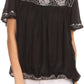 Sakkas Alexi Wide Floral Embroidered Blouse Shirt Top With Wide Neck Cap Sleeves