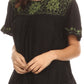 Sakkas Alexi Wide Floral Embroidered Blouse Shirt Top With Wide Neck Cap Sleeves