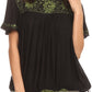 Sakkas Alexi Wide Floral Embroidered Blouse Shirt Top With Wide Neck Cap Sleeves