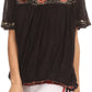 Sakkas Alexi Wide Floral Embroidered Blouse Shirt Top With Wide Neck Cap Sleeves