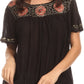 Sakkas Alexi Wide Floral Embroidered Blouse Shirt Top With Wide Neck Cap Sleeves