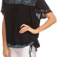 Sakkas Alexi Wide Floral Embroidered Blouse Shirt Top With Wide Neck Cap Sleeves