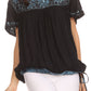 Sakkas Alexi Wide Floral Embroidered Blouse Shirt Top With Wide Neck Cap Sleeves