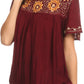 Sakkas Alexi Wide Floral Embroidered Blouse Shirt Top With Wide Neck Cap Sleeves