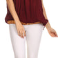 Sakkas Alexi Wide Floral Embroidered Blouse Shirt Top With Wide Neck Cap Sleeves