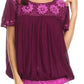 Sakkas Alexi Wide Floral Embroidered Blouse Shirt Top With Wide Neck Cap Sleeves