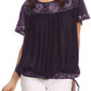 Sakkas Alexi Wide Floral Embroidered Blouse Shirt Top With Wide Neck Cap Sleeves