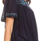 Sakkas Alexi Wide Floral Embroidered Blouse Shirt Top With Wide Neck Cap Sleeves