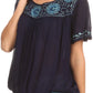 Sakkas Alexi Wide Floral Embroidered Blouse Shirt Top With Wide Neck Cap Sleeves