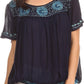 Sakkas Alexi Wide Floral Embroidered Blouse Shirt Top With Wide Neck Cap Sleeves