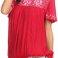 Sakkas Alexi Wide Floral Embroidered Blouse Shirt Top With Wide Neck Cap Sleeves