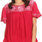 Sakkas Alexi Wide Floral Embroidered Blouse Shirt Top With Wide Neck Cap Sleeves